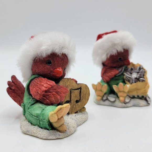 Vintage 1996 Christmas Card ENESCO Cardinal Bird Figurine Set Of 2 Santa Hats - Picture 11 of 14